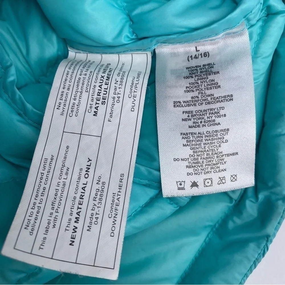 Free Country Mid-Weight Hybrid Down Jacket Turquoise/Grey Sz L